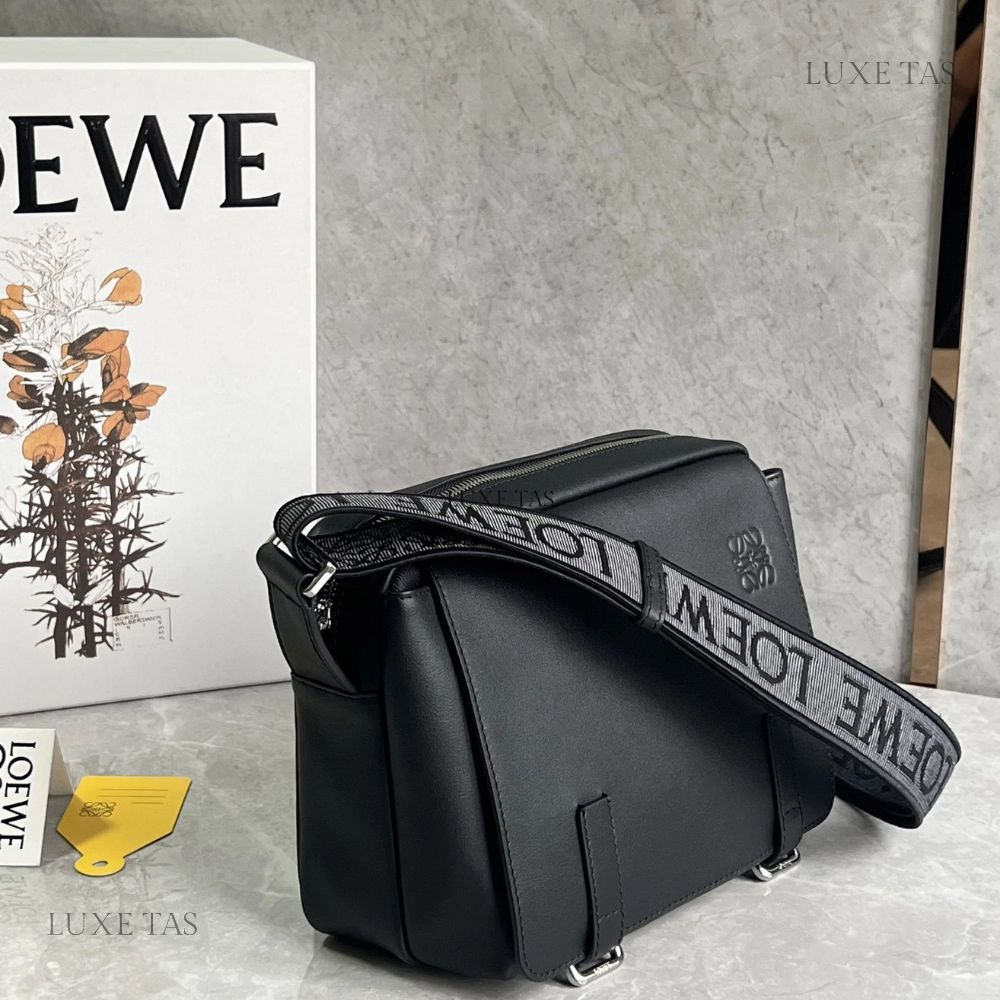 Black Xs Military Messenger Bag In Supple Smooth Calfskin And Jacquard Leather Crossbody Bag for Men