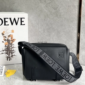 Black Xs Military Messenger Bag In Supple Smooth Calfskin And Jacquard Leather Crossbody Bag for Men