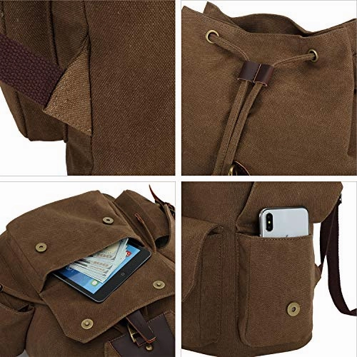 BLUBOON Canvas Vintage Backpack Leather Casual Men Women Laptop Travel Rucksack (Coffee)