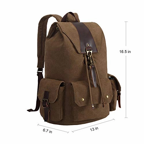 BLUBOON Canvas Vintage Backpack Leather Casual Men Women Laptop Travel Rucksack (Coffee)