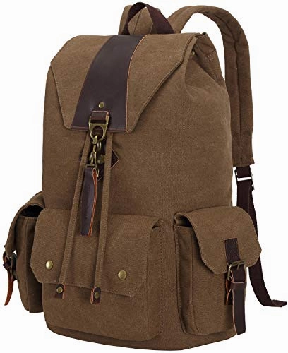 BLUBOON Canvas Vintage Backpack Leather Casual Men Women Laptop Travel Rucksack (Coffee)