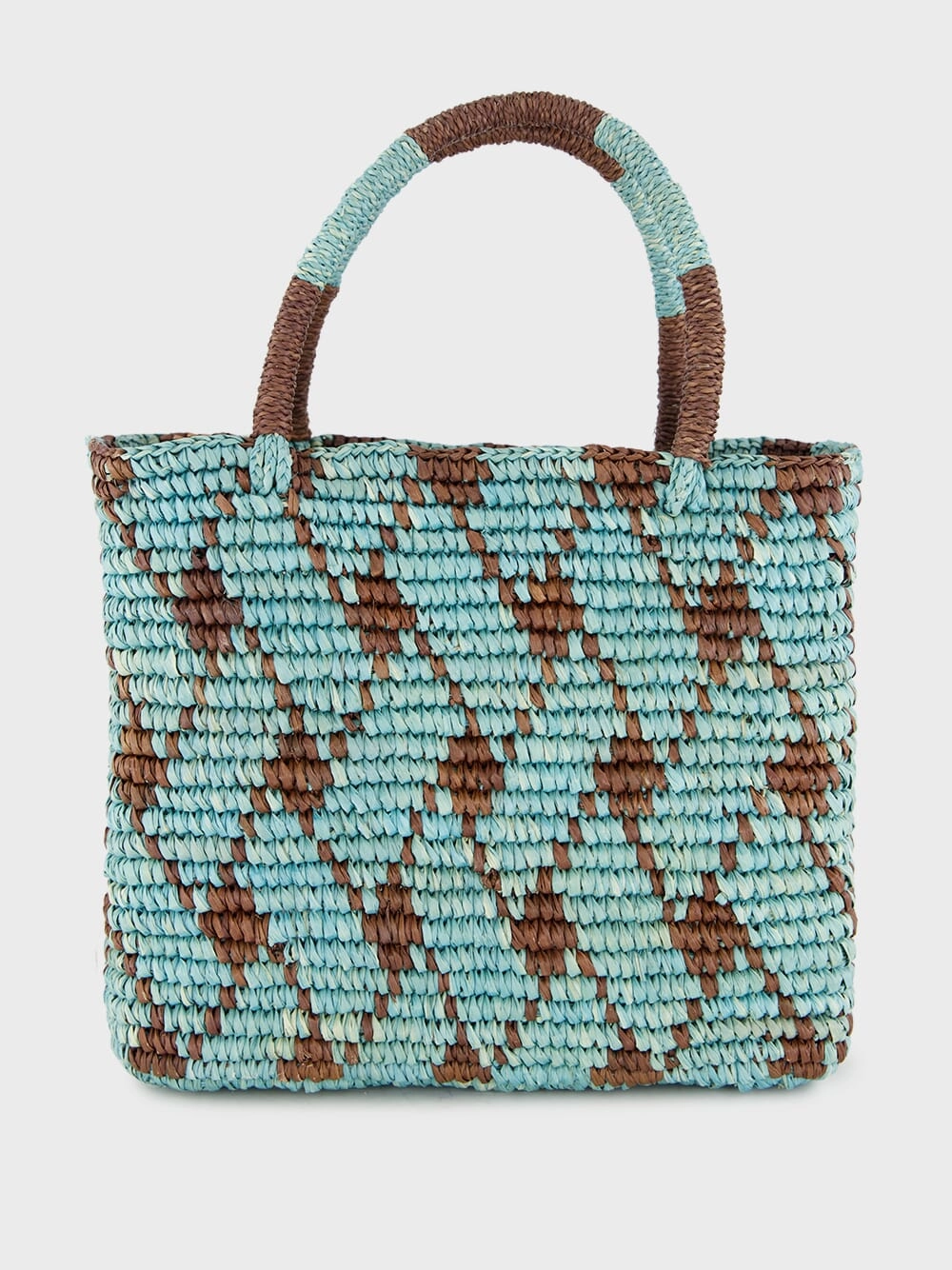 Blue and Brown Canasta Patterned Medium Handbag