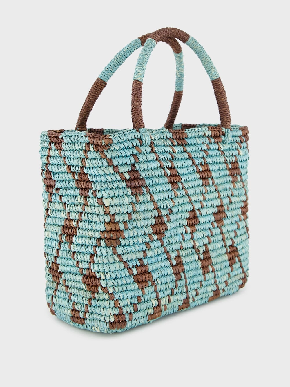 Blue and Brown Canasta Patterned Medium Handbag