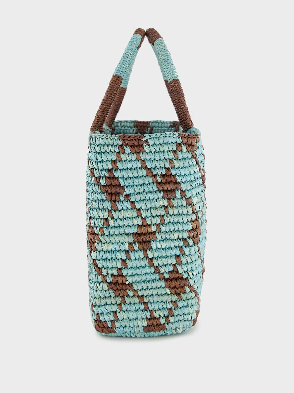 Blue and Brown Canasta Patterned Medium Handbag