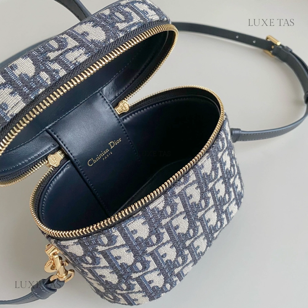 Blue Small CD Signature Vanity Case Leather Crossbody Bag for Women