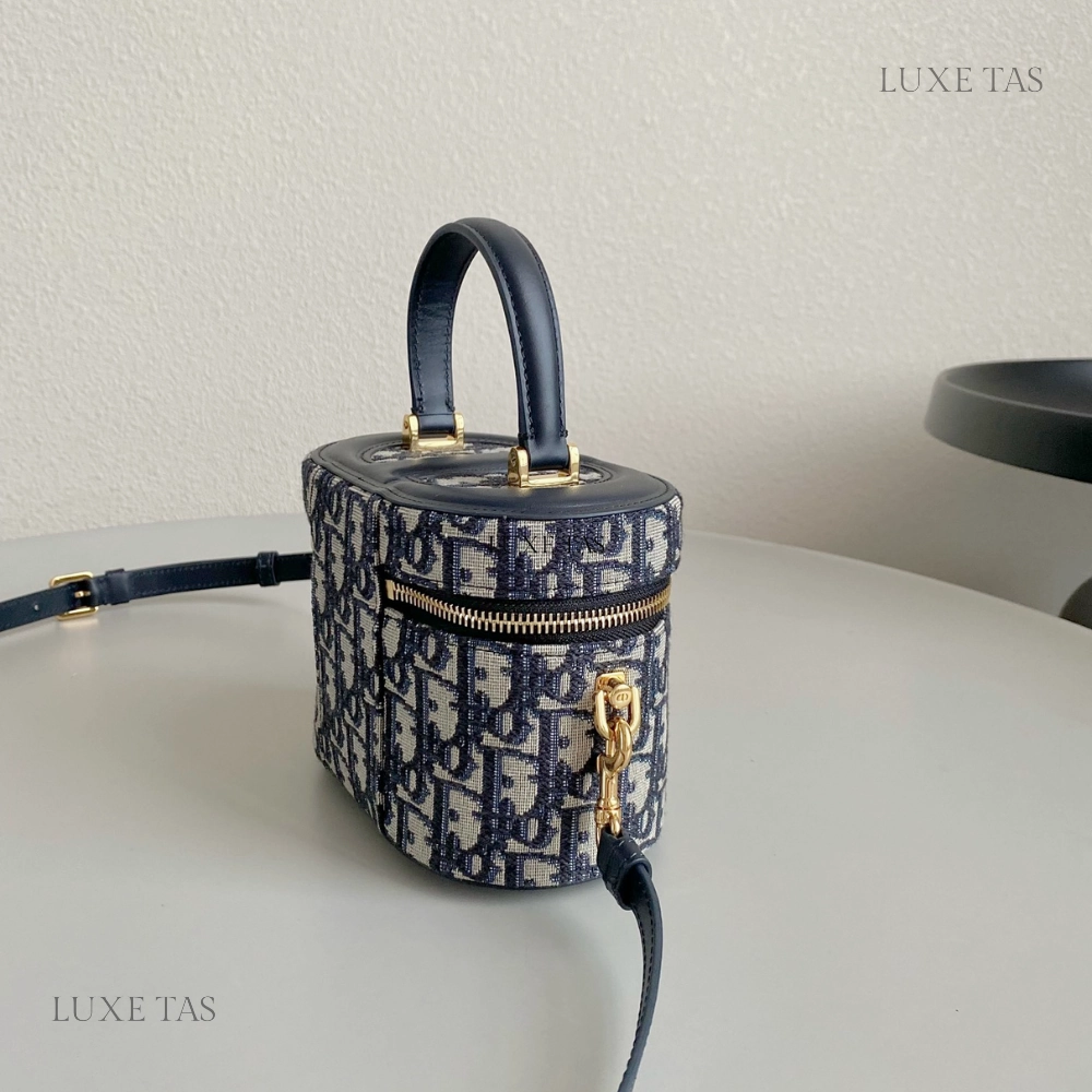 Blue Small CD Signature Vanity Case Leather Crossbody Bag for Women