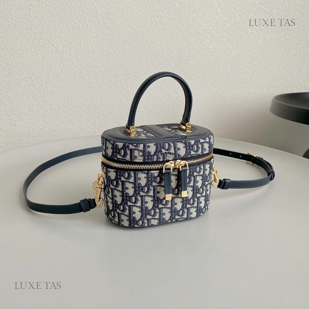 Blue Small CD Signature Vanity Case Leather Crossbody Bag for Women