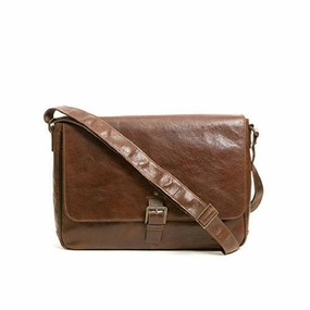 Boconi Becker Buckle Leather 15" Laptop Messenger Bag in Whiskey