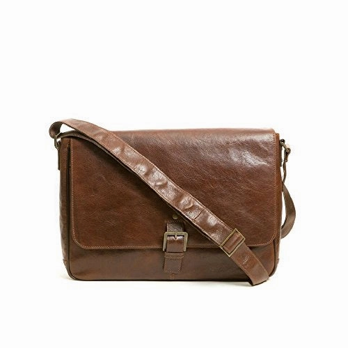 Boconi Becker Buckle Leather 15" Laptop Messenger Bag in Whiskey