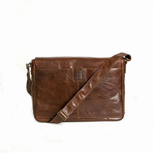 Boconi Becker Buckle Leather 15" Laptop Messenger Bag in Whiskey