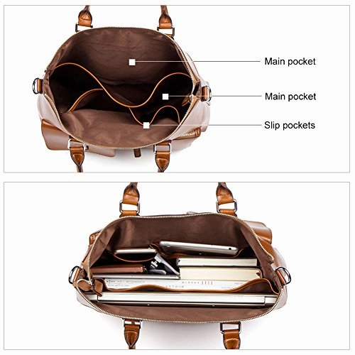 Bostanten Leather Briefcase Laptop Business Vintage Slim Messenger Bags For Men & Women Brown