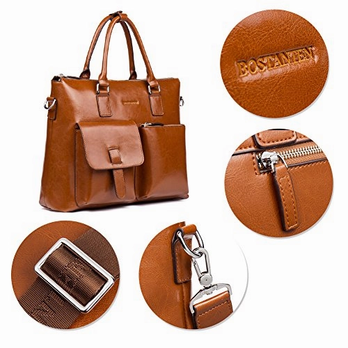 Bostanten Leather Briefcase Laptop Business Vintage Slim Messenger Bags For Men & Women Brown