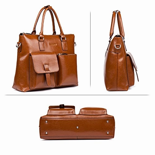Bostanten Leather Briefcase Laptop Business Vintage Slim Messenger Bags For Men & Women Brown