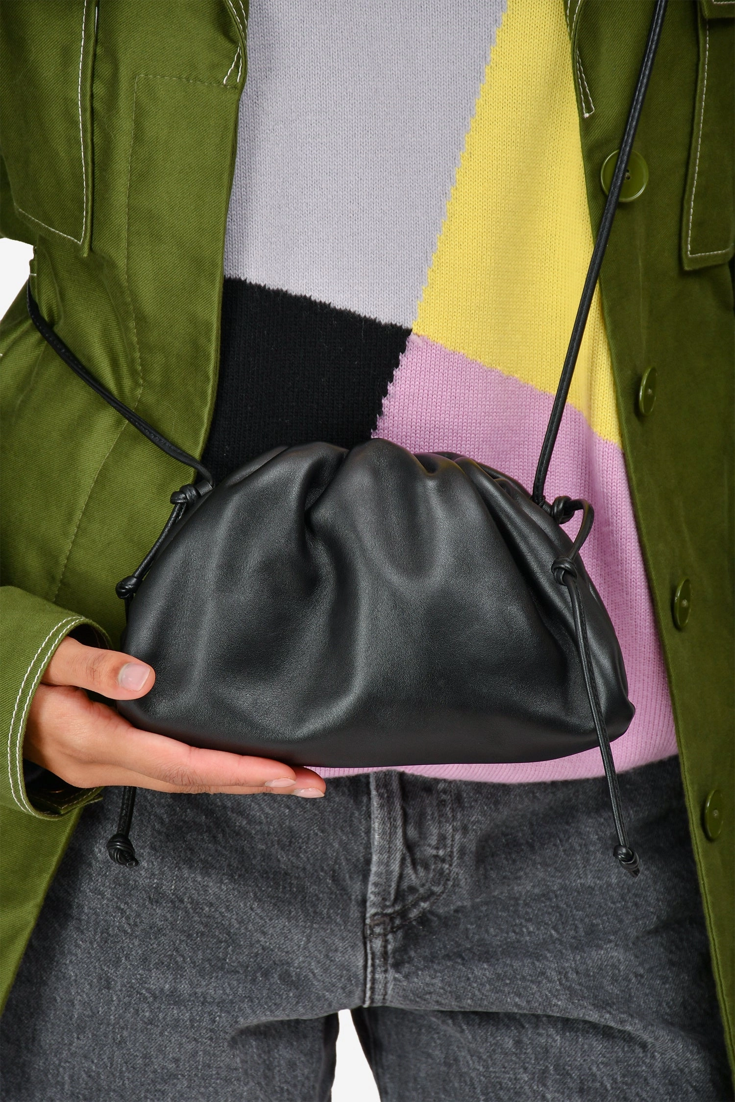 Bottega Black Smooth Leather Mini Pouch Crossbody
