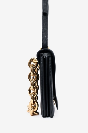 Bottega Veneta Black Grained Leather Mount Envelope Chain Small Crossbody Bag