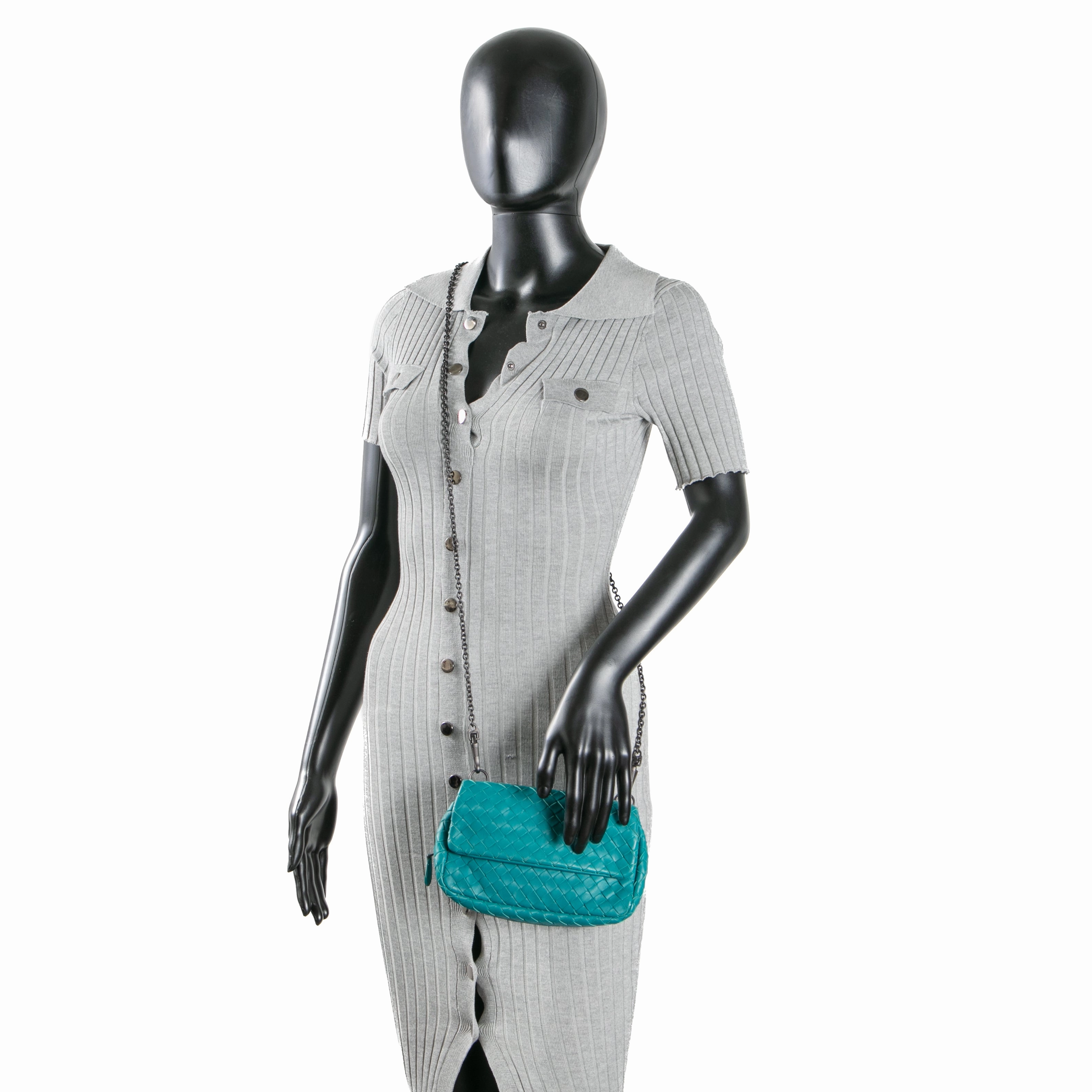 BOTTEGA VENETA Intrecciato Chain Flap Crossbody - Teal
