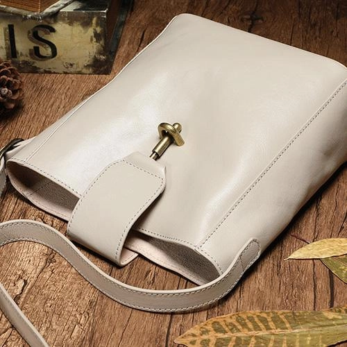 Brown Leather Womens Bucket Shoulder Bag Bucket Side Bag Barrel Shoulder Purse for Ladies