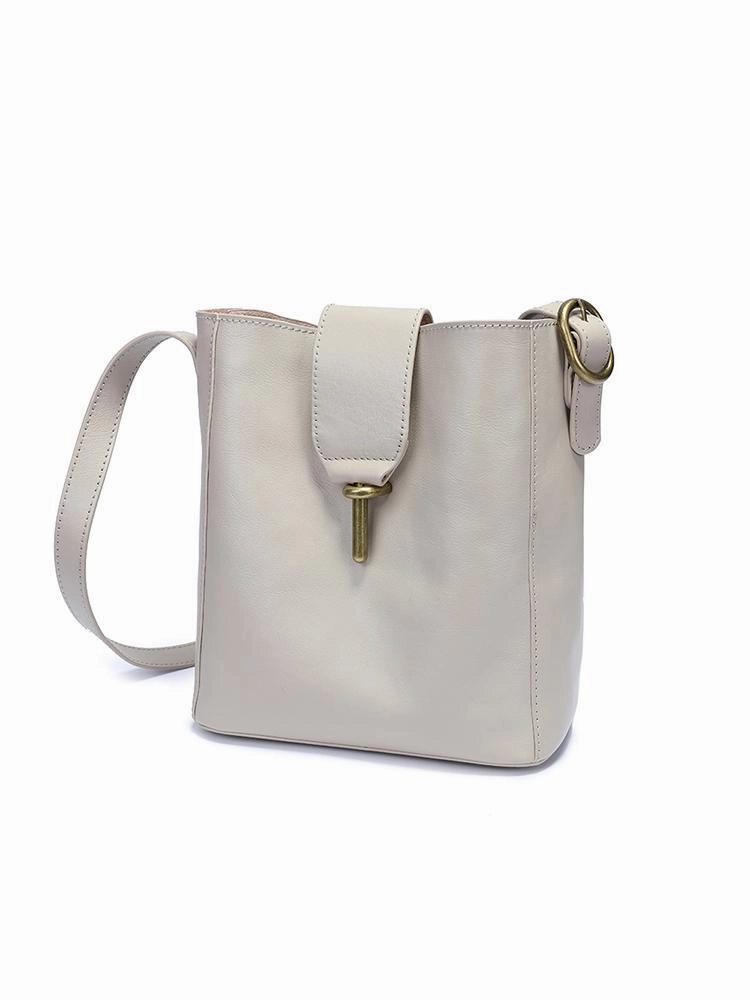 Brown Leather Womens Bucket Shoulder Bag Bucket Side Bag Barrel Shoulder Purse for Ladies