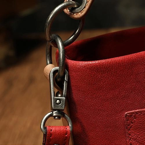 Brown Womens Leather Small Bucket Handbag Red Small Barrel Shoulder Purse for Ladies