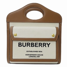 Burberry ivory Canvas Leather Handbag Shoulder Bag (Pre-Owned)