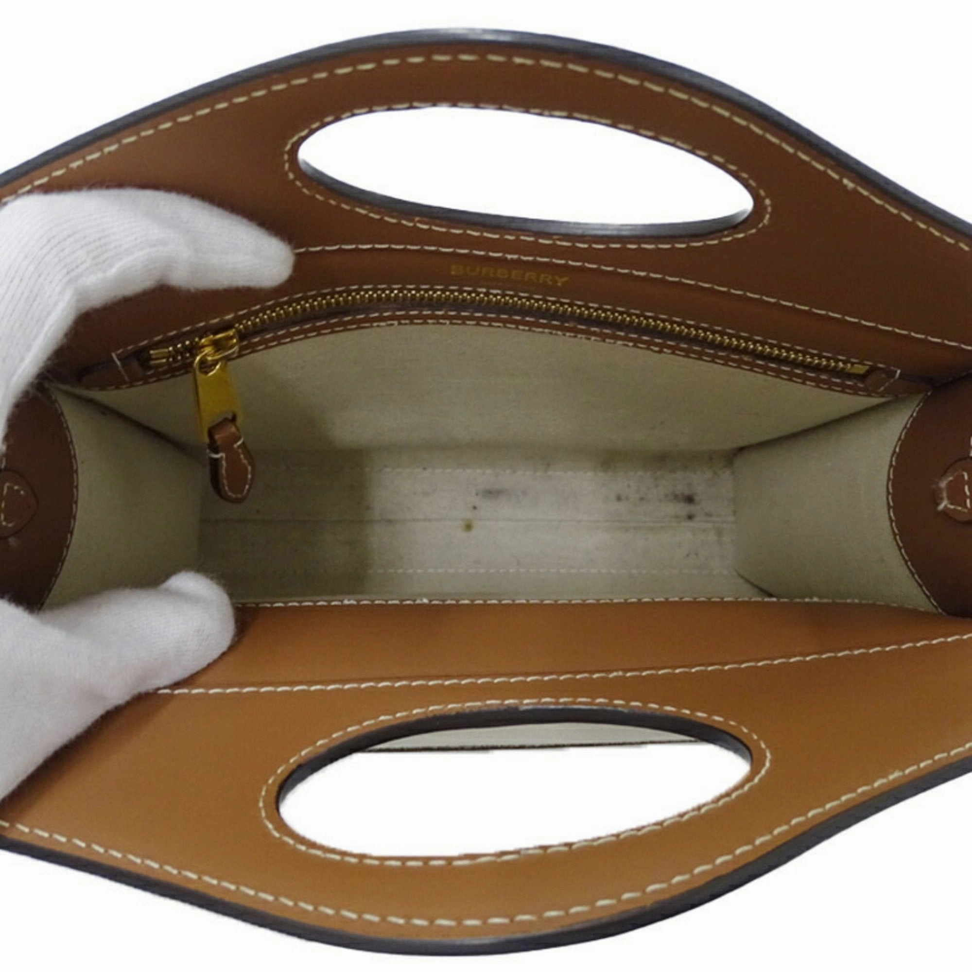 Burberry ivory Canvas Leather Handbag Shoulder Bag (Pre-Owned)