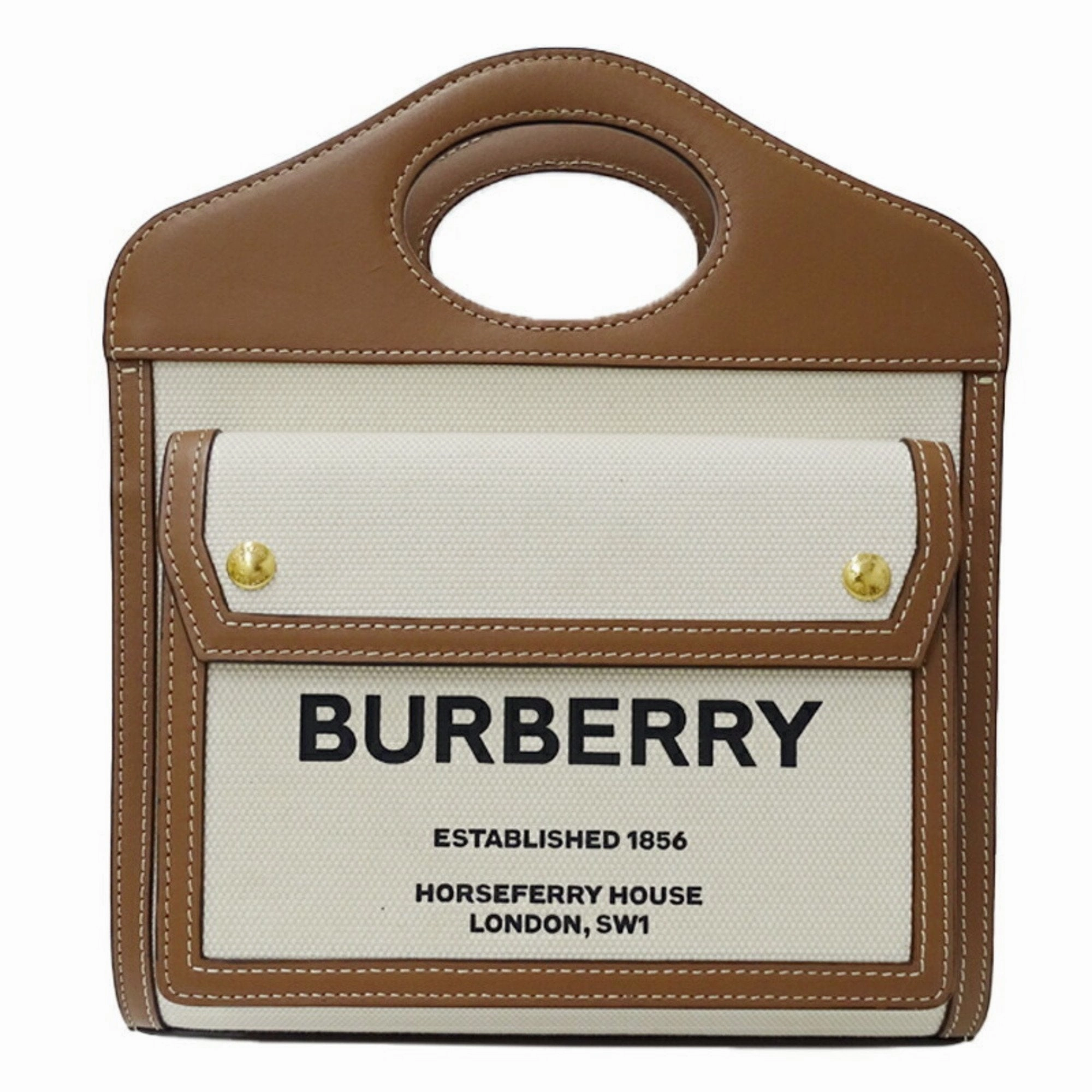 Burberry ivory Canvas Leather Handbag Shoulder Bag (Pre-Owned)