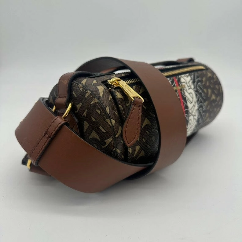 Burberry TB Monogram Stripe 2way Crossbody Bag - Brown/Beige - Medium Size