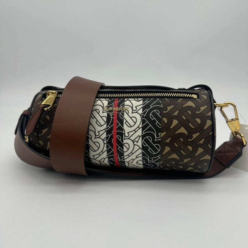Burberry TB Monogram Stripe 2way Crossbody Bag - Brown/Beige - Medium Size
