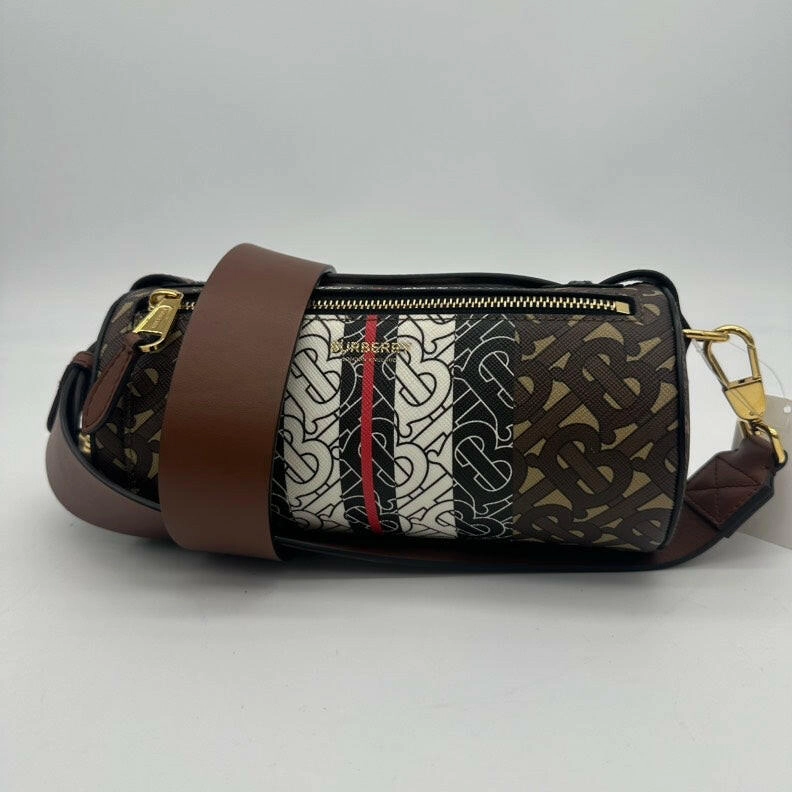 Burberry TB Monogram Stripe 2way Crossbody Bag - Brown/Beige - Medium Size