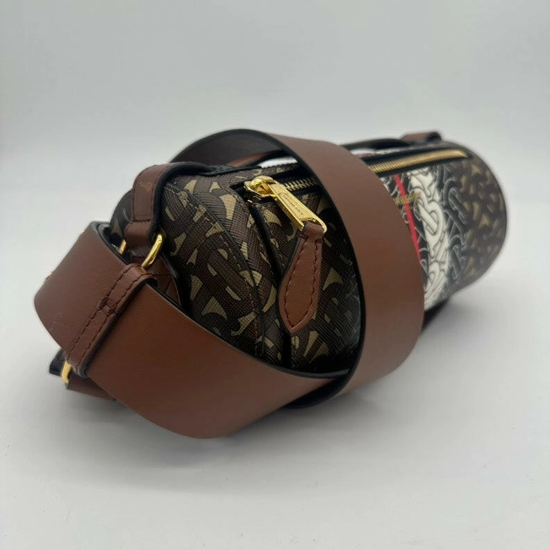 Burberry TB Monogram Stripe 2way Crossbody Bag - Brown/Beige - Medium Size