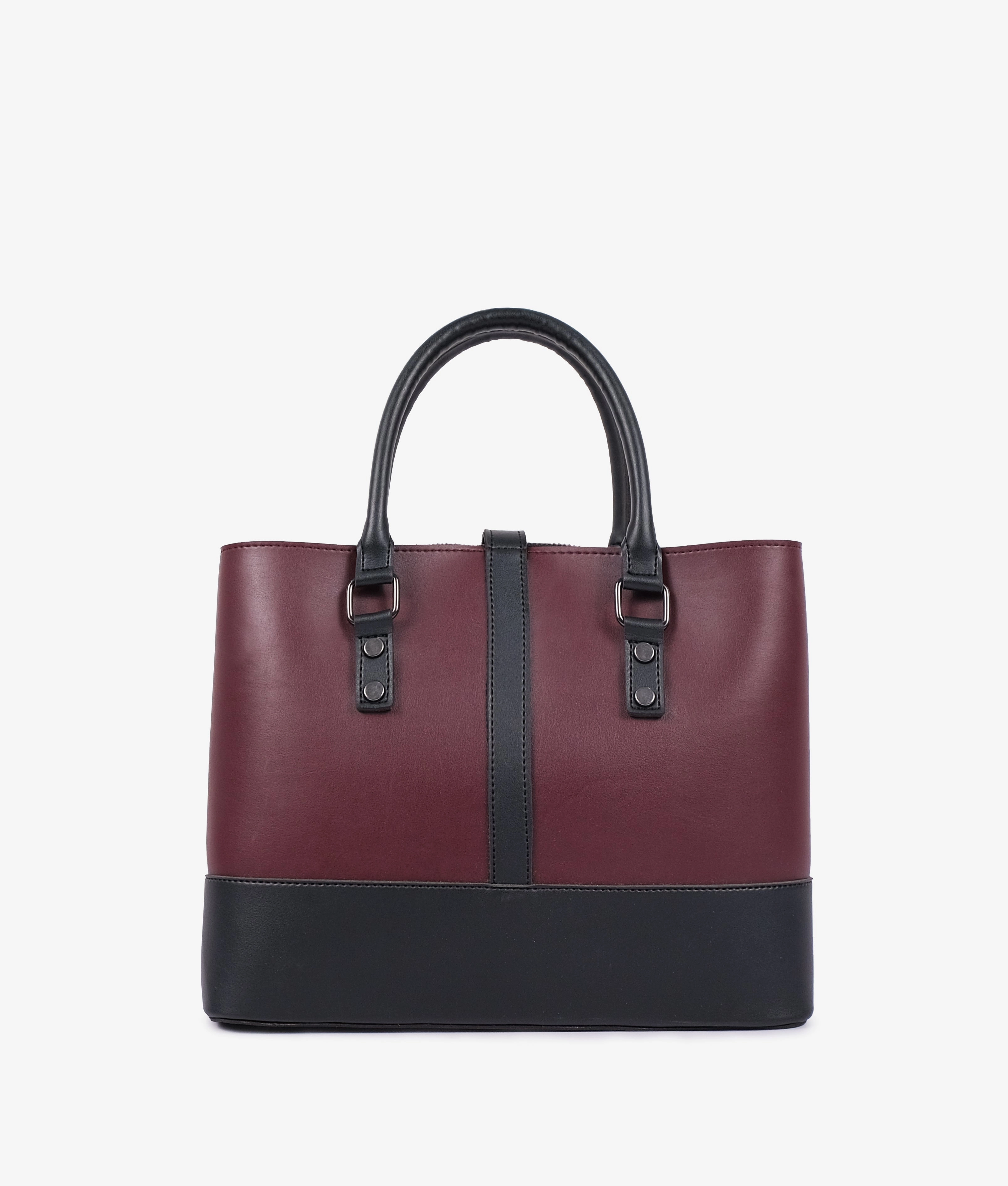 Burgundy and black multi-compartment shoulder bag