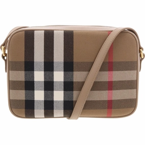 Camera Womens Leather Trim Canvas Shoulder Handbag