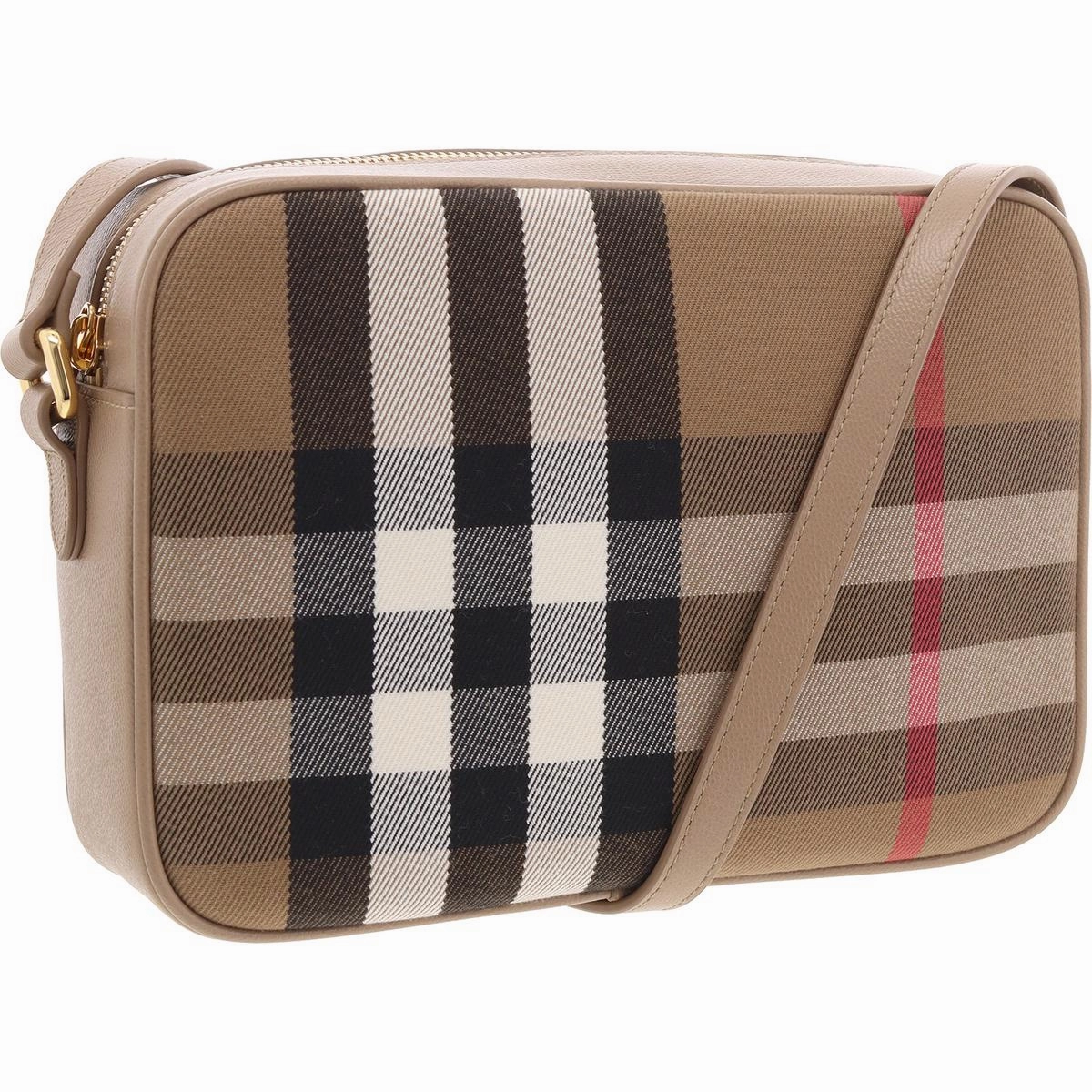 Camera Womens Leather Trim Canvas Shoulder Handbag