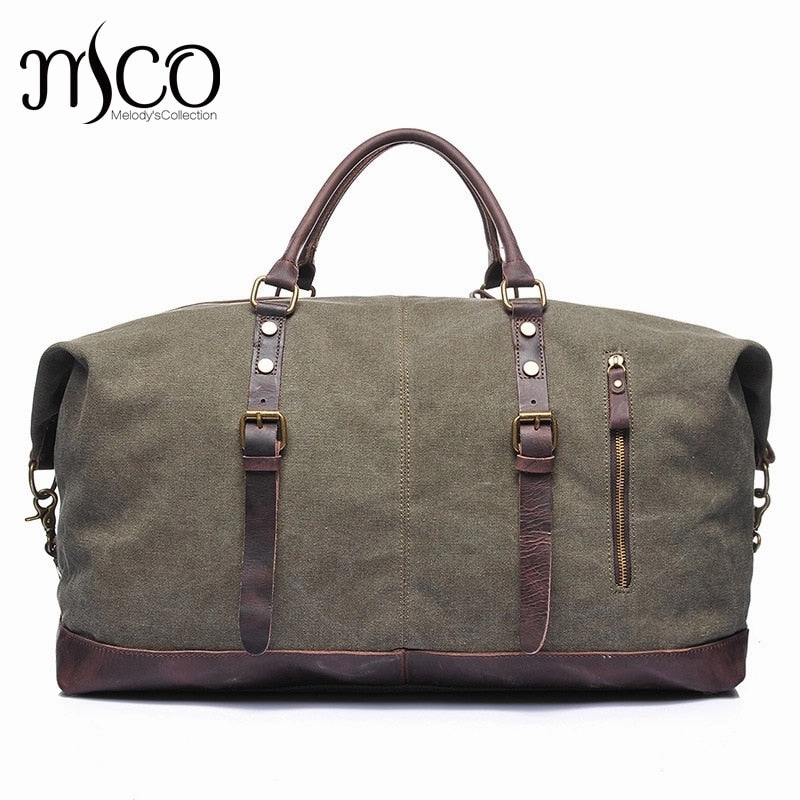 Canvas Leather Men Travel Bags Carry On Luggage Bags Men Duffel Tote Large Capacity Weekend Bag