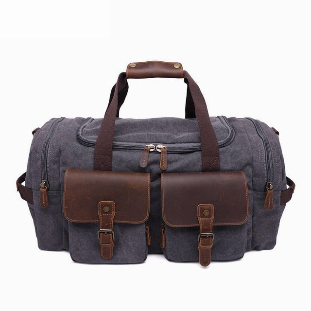 Canvas Leather Men Travel Bags Carry On Luggage Pocket Men Duffel Bags Tote Large Weekend Overnight