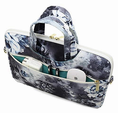 Canvaslove Grey Flower Water Resistant Laptop Shoulder Messenger Bag Case for MacBook Pro 16 inch,15 inch Surface Laptop 3,Surface Book 2 and 14 inch,15 Inch,15.6 Inch Laptop