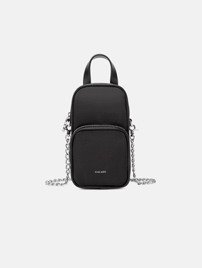 Cassandra Vegan Leather Phone Crossbody | Black Nylon