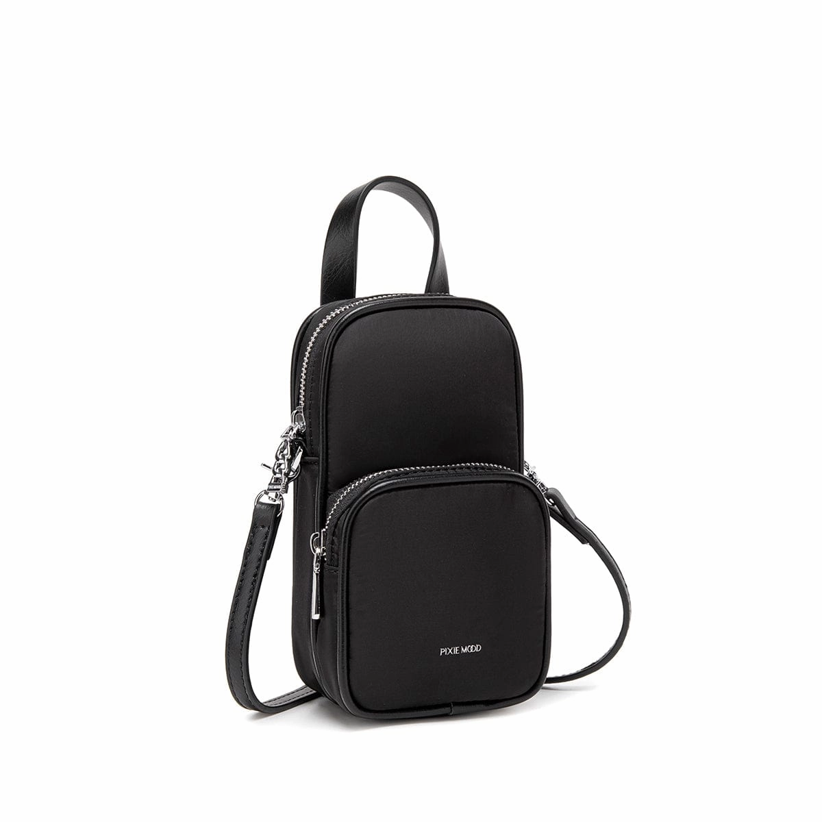 Cassandra Vegan Leather Phone Crossbody | Black Nylon