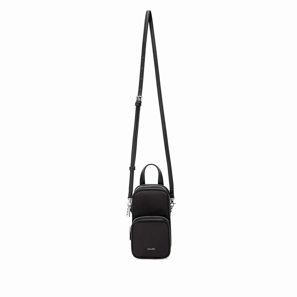Cassandra Vegan Leather Phone Crossbody | Black Nylon