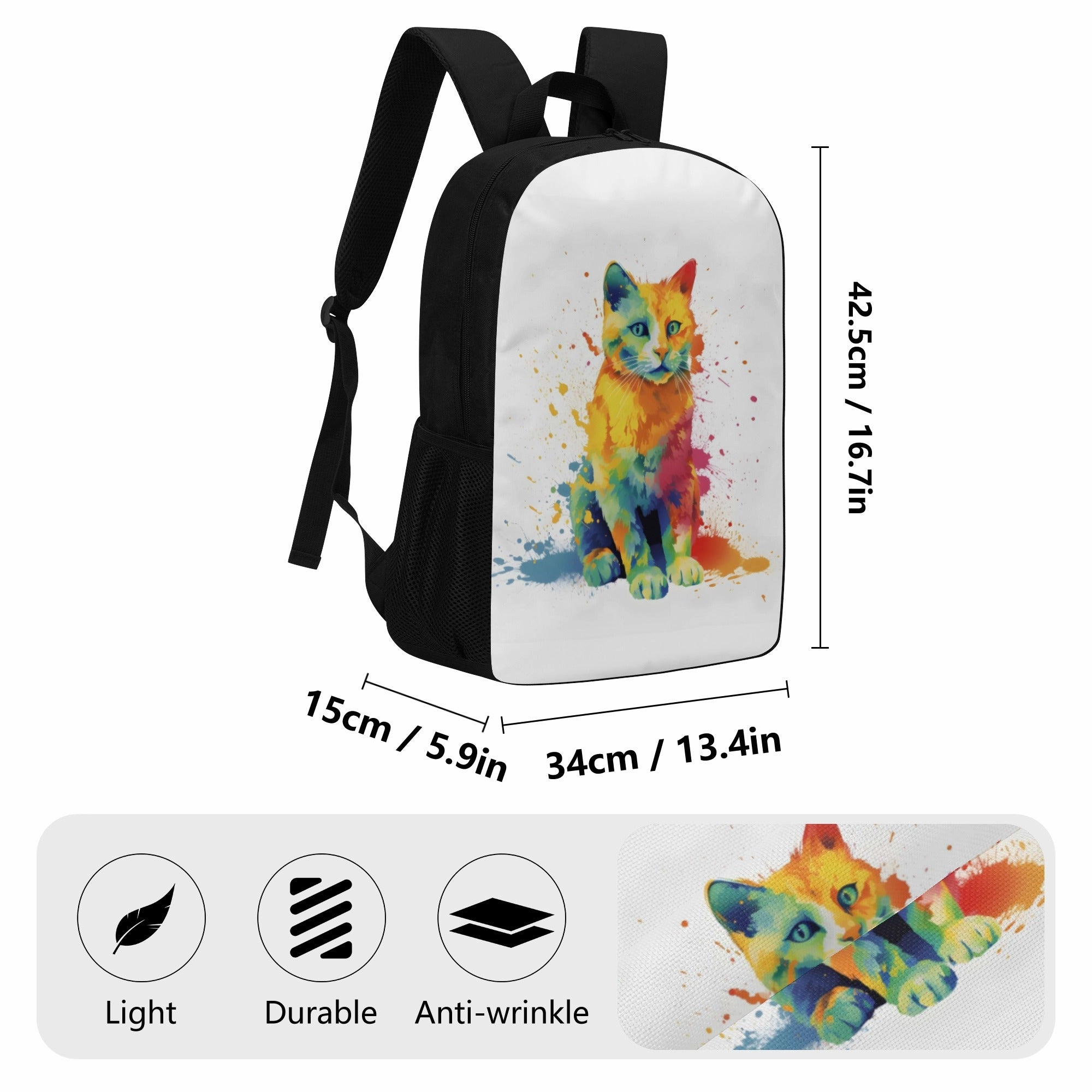 Cat Print  17 Inch Laptop Backpack