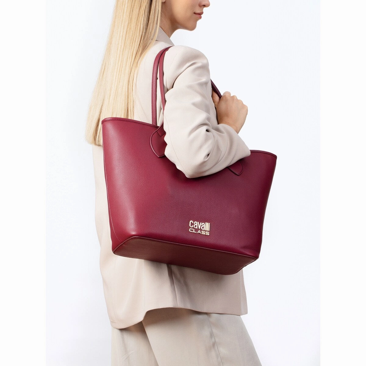 Cavalli Class Burgundy Everyday Soft Large Shopper Tote Bag for womens