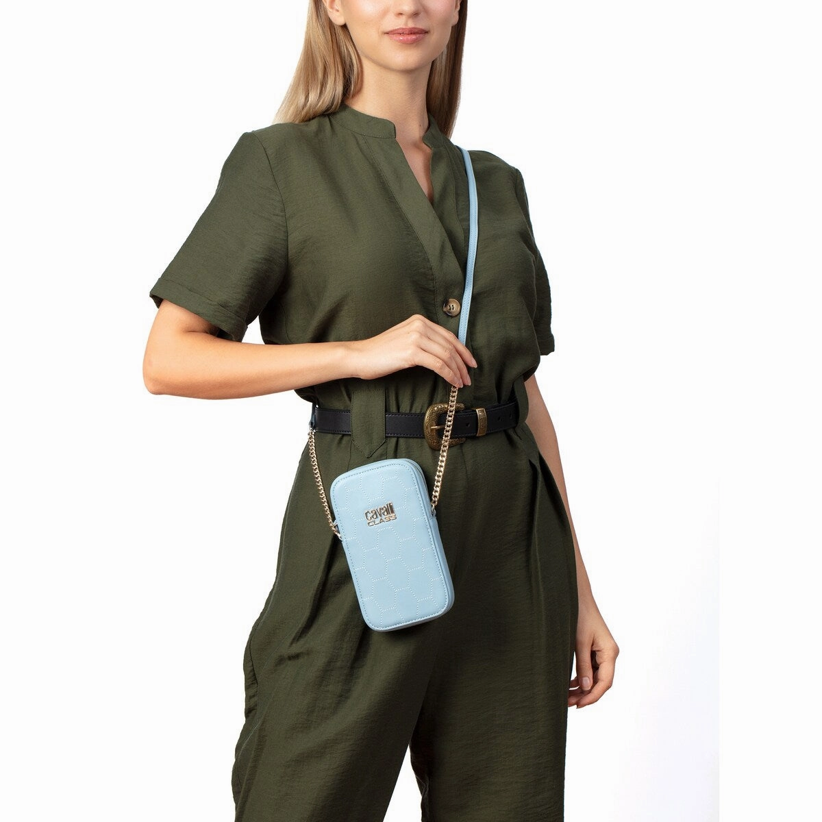 Cavalli Class PALERMO Light Blue Small Phone Holder Crossbody bag for womens