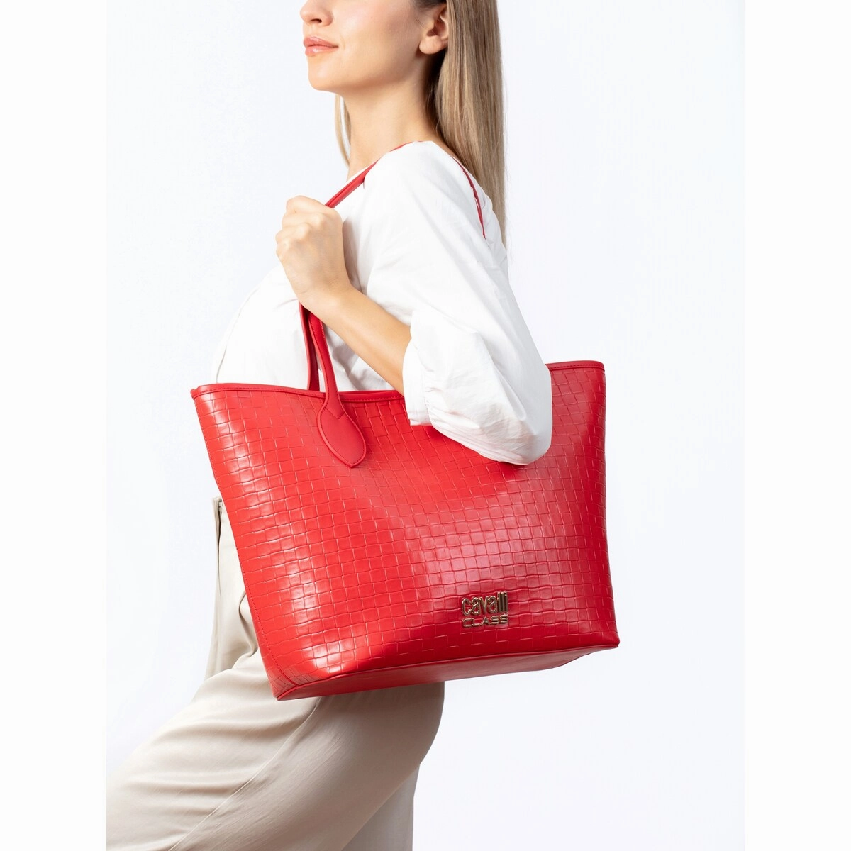 Cavalli Class Red Everyday Soft Large Shopper Tote Bag for womens