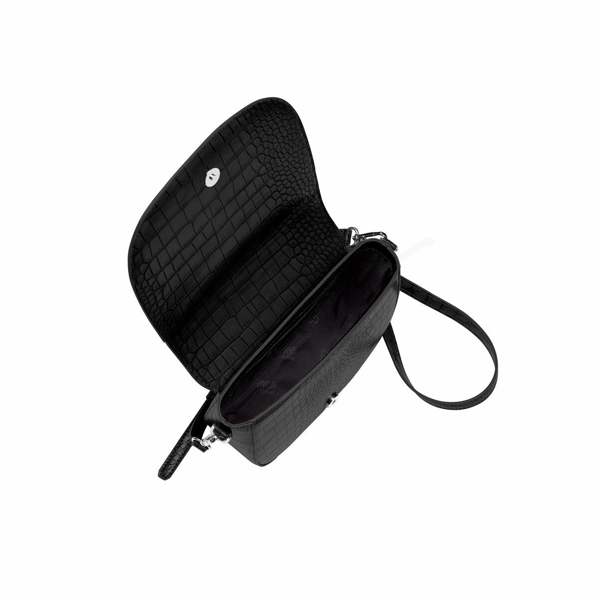 Cavalli Class TORINO Black Medium Crocco Saddle Crossbody bag for womens