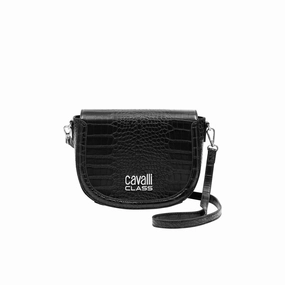 Cavalli Class TORINO Black Medium Crocco Saddle Crossbody bag for womens