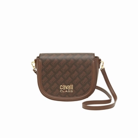 Cavalli Class TORINO Brown Medium Crocco Saddle Crossbody bag for womens