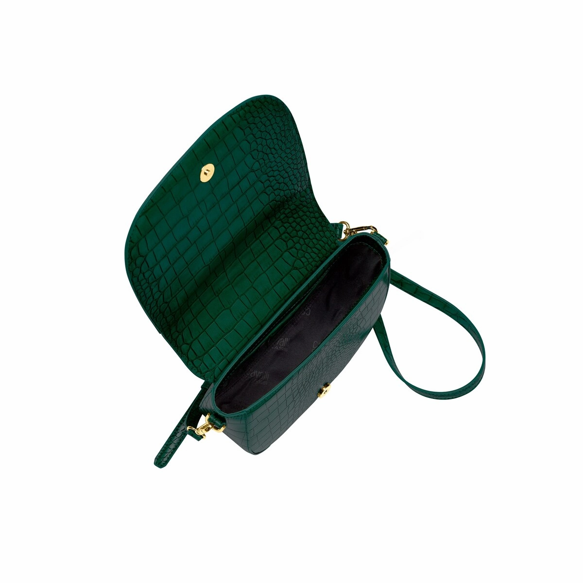 Cavalli Class TORINO Green Medium Crocco Saddle Crossbody bag for womens