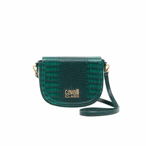 Cavalli Class TORINO Green Medium Crocco Saddle Crossbody bag for womens