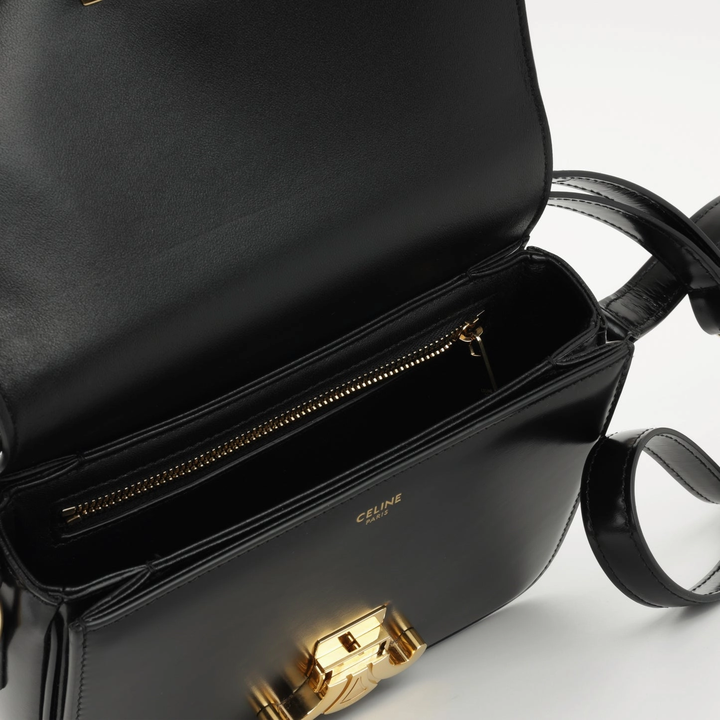 Celine - Teen Triomphe Bag - Black Shiny Calfskin GHW - Pre-Loved - 2023