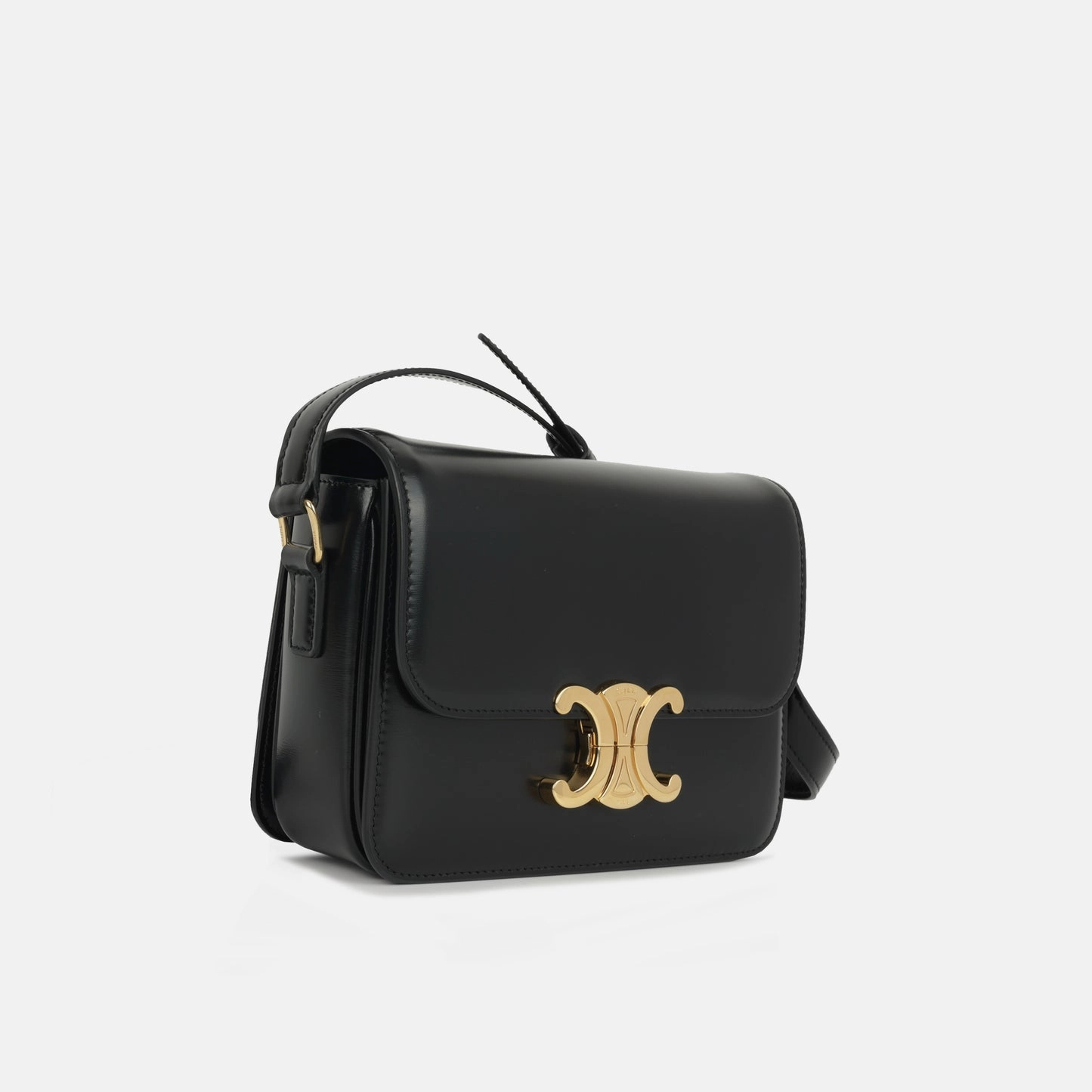 Celine - Teen Triomphe Bag - Black Shiny Calfskin GHW - Pre-Loved - 2023